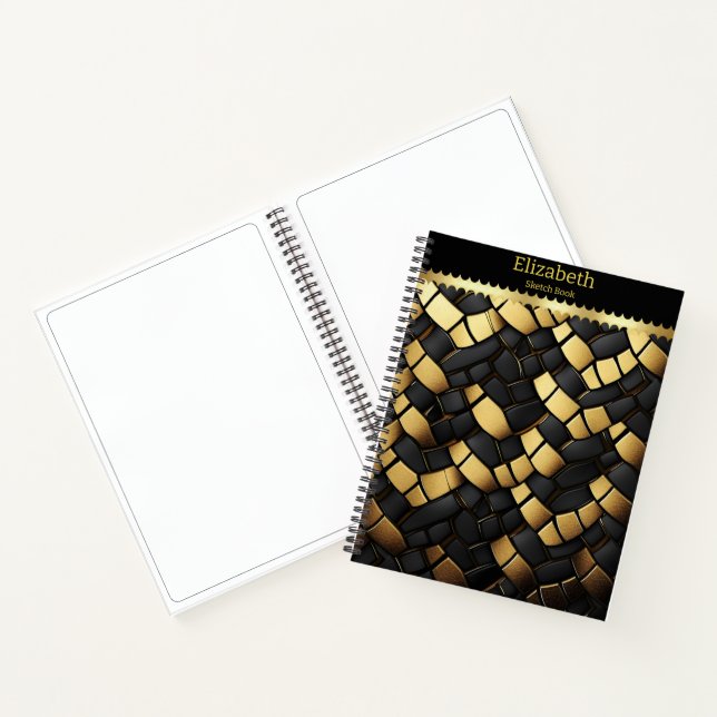 Elegant black and gold snakeskin pattern texture notebook (Inside)