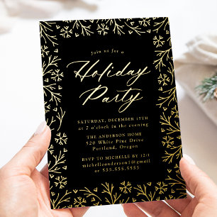 Elegant Black and Gold Snowflake Holiday Party