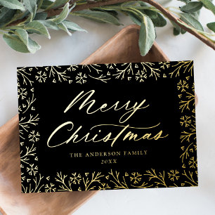 Elegant Black and Gold Snowflake Non-Photo Foil Holiday Card