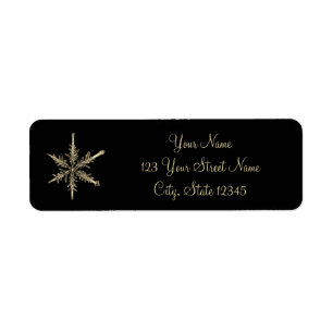 Elegant Black and Gold Snowflake Return Address