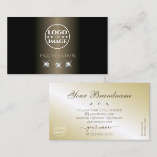 Elegant Black and Gold Sparkling Diamonds Add Logo Business Card
