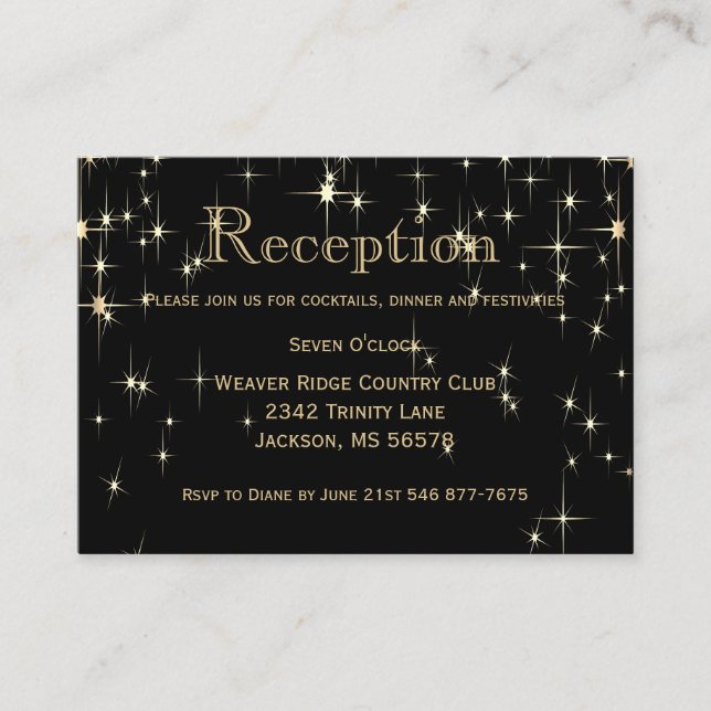 Elegant Black and Gold Starlights  - Reception Enclosure Card (Front)