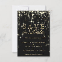 Elegant Black and Gold Starlights - Save the Date