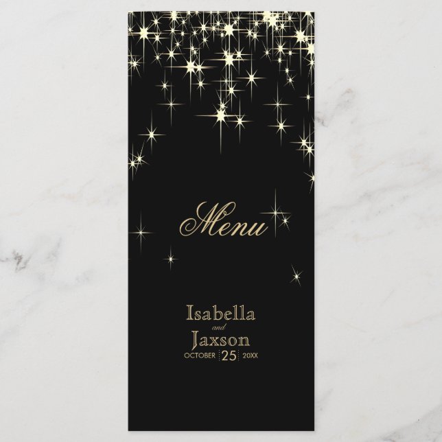 Elegant Black and Gold Starlights Wedding - Menu (Front)
