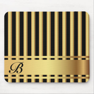 Elegant Black and Gold Stripes Mouse Pad