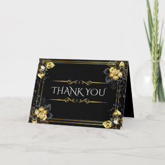 Elegant black and gold summer wedding thank you card