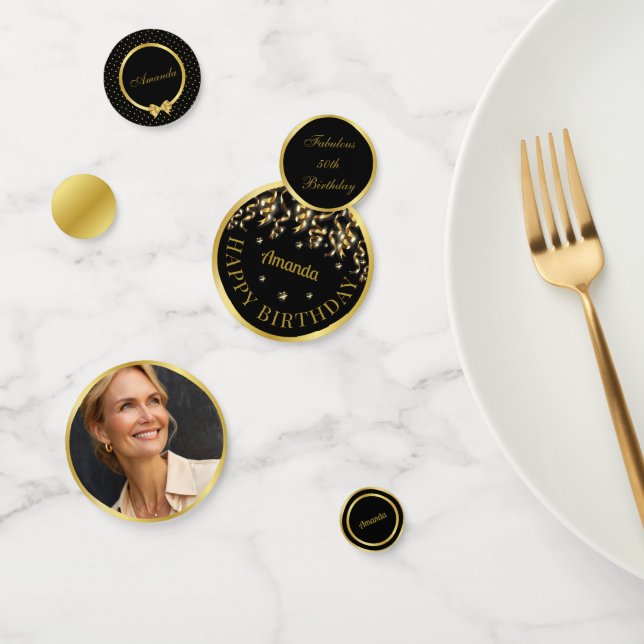 Elegant Black And Gold Surprise Birthday Party Confetti (Group)