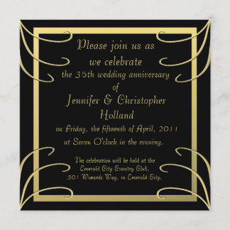 Elegant Black and Gold Swirl Anniversary Invitation