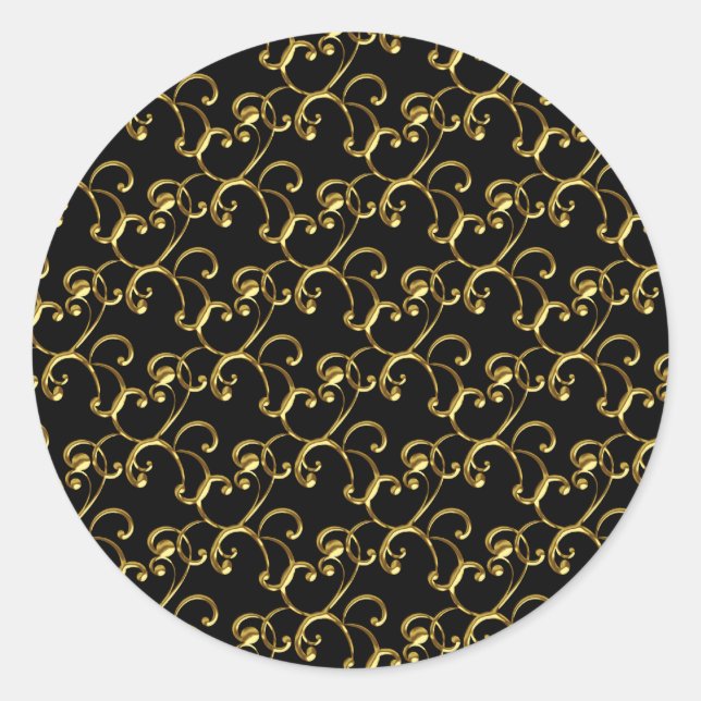 Elegant Black and Gold Swirl Stickers (Front)
