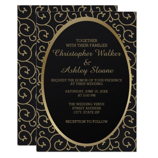 Elegant Black and Gold Swirls Wedding Invitation