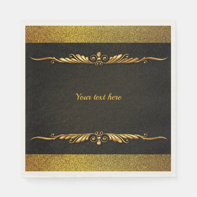 Elegant black and gold template, customize, napkin (Front)