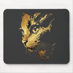 Elegant Black and Gold Textured Cat Graphic Mouse Pad