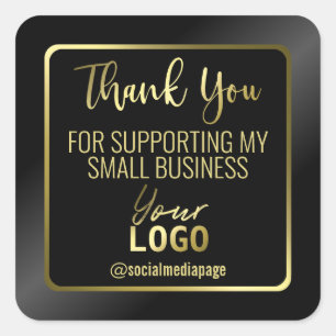 Elegant Black And Gold Thank You Business Logo Square Sticker