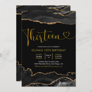 Elegant Black and Gold Thirteen Invitation
