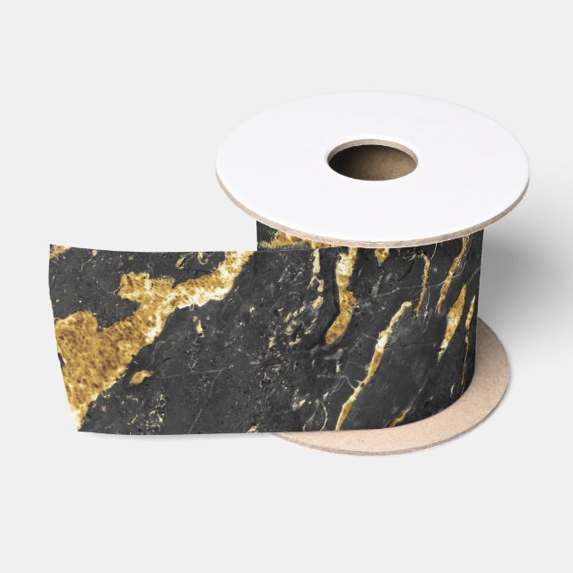 Elegant Black and Gold Trendy Luxury Marble effect Satin Ribbon (Spool)