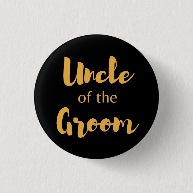 Elegant Black and Gold Uncle Of The Groom button (Front)