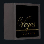 Elegant black and gold Vegas giftbox Jewelry Box<br><div class="desc">Elegant black and gold Vegas gift box with two hearts by the letter V in Vegas.  Wedding date underneath the gold stripe can be customized to whatever text you like.  Perfect gift for bridesmaids,  maid of honour,  or favourite Las Vegas lover.</div>