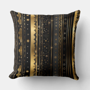 Elegant Black And Gold Vertical Striped Throw Pillow