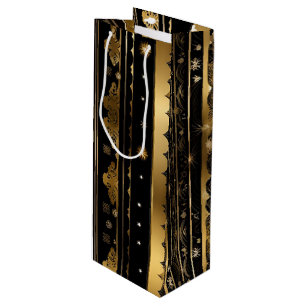 Elegant Black And Gold Vertical Striped Wine Gift Bag
