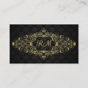 Elegant Black And Gold Vintage Floral Frame Business Card