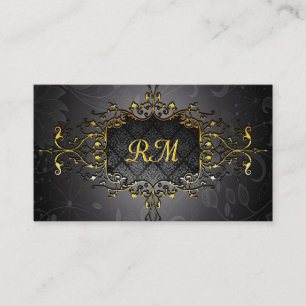 Elegant Black And Gold Vintage Gold Lace Frame Business Card