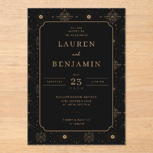 Elegant Black and Gold Vintage Wedding Invitation