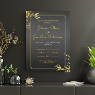Elegant Black and Gold Vintage Wedding Portrait Invitation