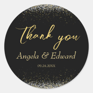 Elegant Black And Gold Wedding  Classic Round Sticker