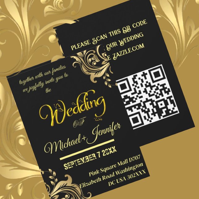 Elegant Black and Gold Wedding Custom QR Code Invitation (Creator Uploaded)