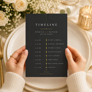 Elegant Black and Gold Wedding Day Timeline Card