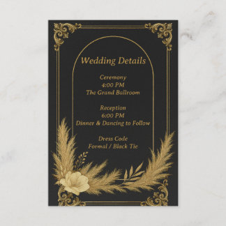 Elegant black and gold Wedding Details Card