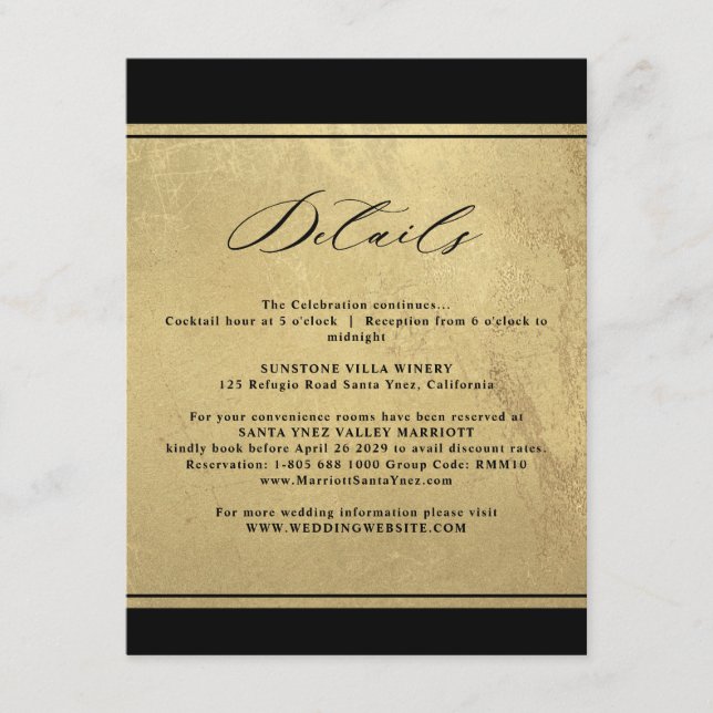 Elegant Black and Gold Wedding Details Enclosure C (Front)