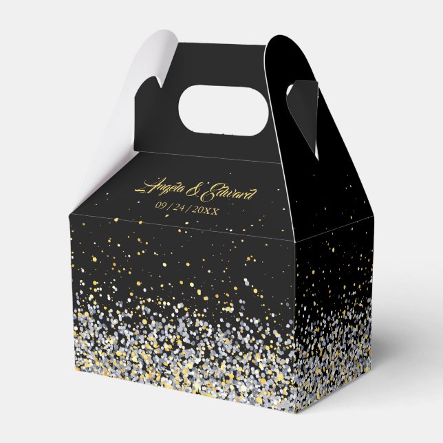 Elegant Black And Gold Wedding Favour Box (Front Side)