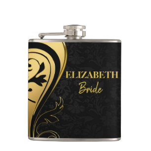Elegant Black and Gold Wedding Flask