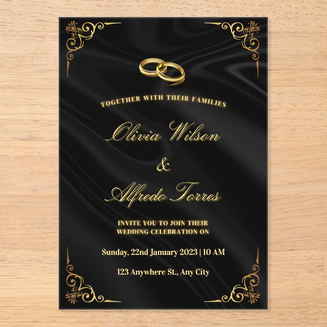 Elegant Black and Gold Wedding Invitation (Front)