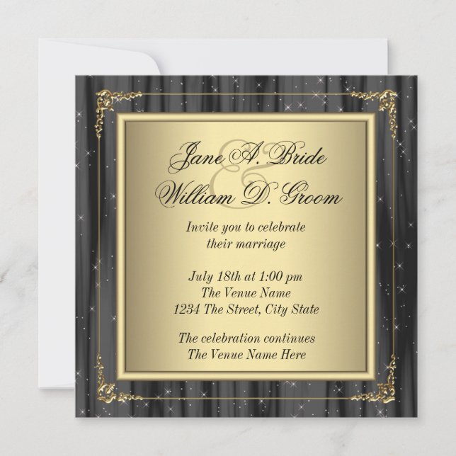 Elegant Black and Gold Wedding Invitation (Front)