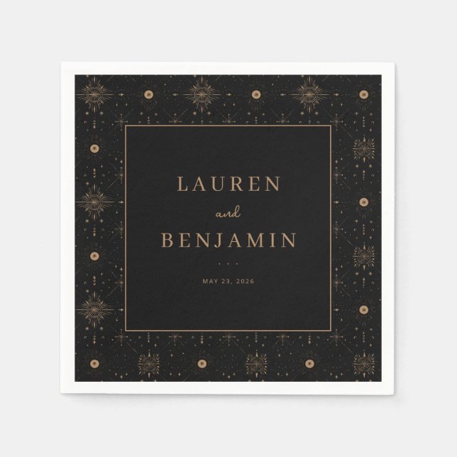 Elegant Black and Gold Wedding Invitation Napkin (Front)