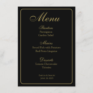 Elegant Black and Gold Wedding Menus