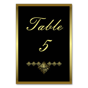 Elegant Black and Gold Wedding Number 5 Table Number