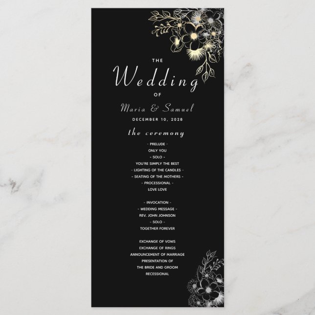 Elegant Black and Gold Wedding Program (Front)