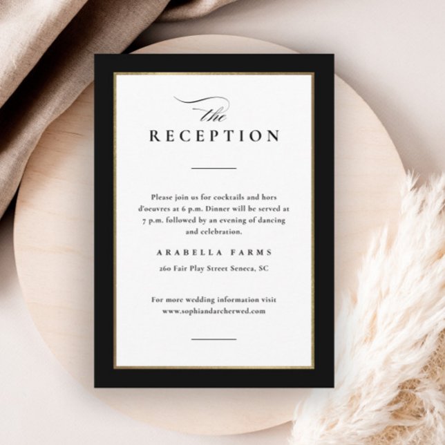 Elegant Black and Gold Wedding Reception Enclosure Card (Elegant Black and White Wedding Invitation Reception Enclosure Card.)