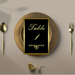 Elegant Black and Gold Wedding Reception Table Number