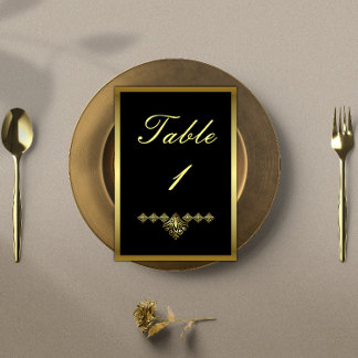 Elegant Black and Gold Wedding Reception Table Number