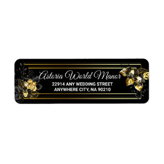 Elegant black and gold  wedding return address