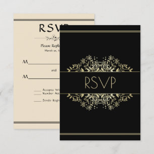 Elegant Black and Gold Wedding RSVP Card
