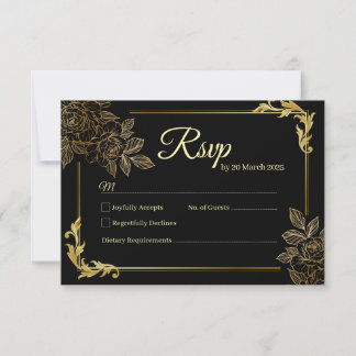 Elegant Black and Gold Wedding  RSVP Card