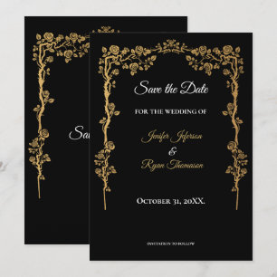 Elegant black and gold wedding save the date announcement