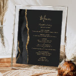 Elegant Black and Gold Wedding Table Menu Poster<br><div class="desc">The left-hand edge of this elegant modern wedding menu sign features a black watercolor agate border trimmed with faux gold glitter. The word "Menu" appears in gold-coloured handwriting script on a slate black background. Personalize the remaining text with the names of the couple, the wedding date, and the menu details....</div>