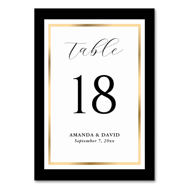 Elegant Black and Gold Wedding Table Number (Front)