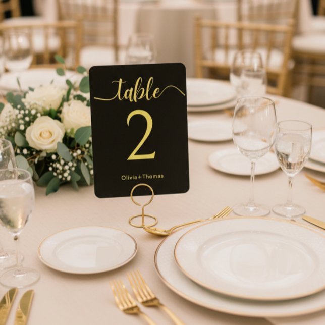 Elegant Black and Gold Wedding Table Number Pedestal Sign (Creator Uploaded)